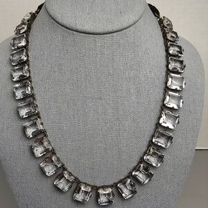 [J. CREW] Rivière Style Crystal Necklace Square Stones Gold Setting Black Tie